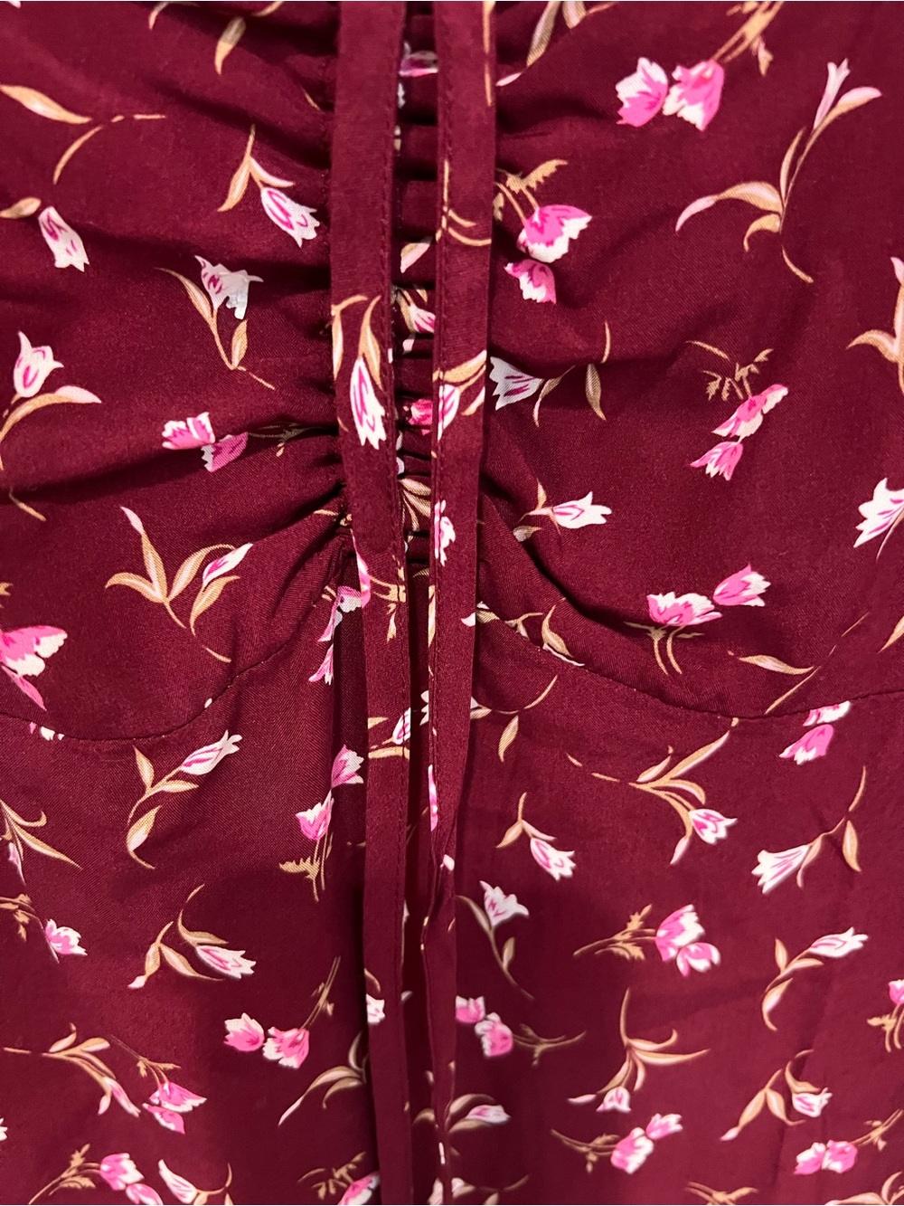 Gap NWT Smocked Floral Mini Dress – Burgundy Long Sleeve Cottagecore - Picture 3 of 8